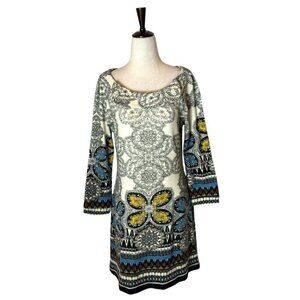 Aryeh‎ Anthropologie Dress Women Medium Ivory Geometric Print Knit Fit And Flare